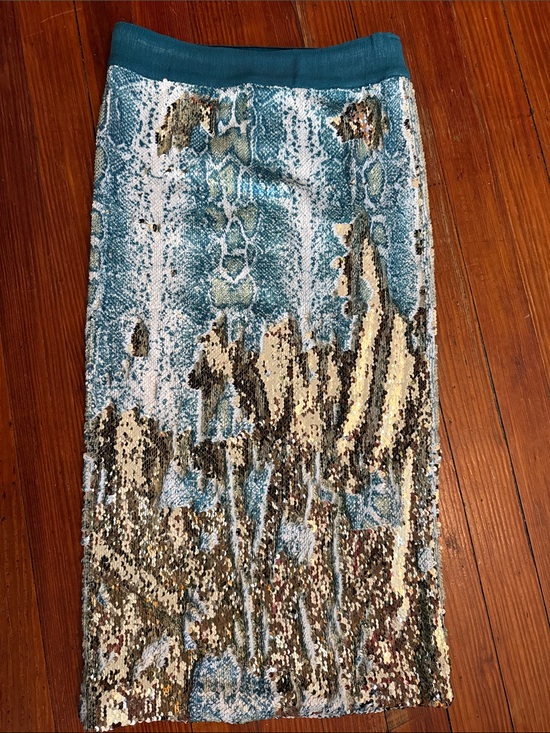 le superbe Dresses & Skirts - Le Superbe Sequin Midi Skirt in Teal, Gold & Cream size small